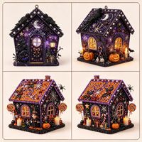 Kit de Modélisme DIY 3D en Bois, Peinture Diamantée, Maison Gothique d'Halloween avec Sorcière et Corbeau, Ensemble d'Art Diamanté Perle, Cadeau