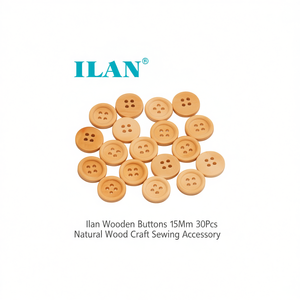 กระดุมไม้ Ilan ขนาด 15 มม. 30 ชิ้น อุปกรณ์เย็บผ้างานฝีมือไม้ธรรมชาติ - Product Image 1