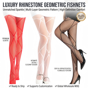 Collants résille de luxe à strass, motif géométrique diamanté, scintillants, pour femme, vente en gros pour soirées - Product Image 1