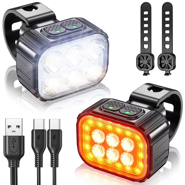 Bike Lights Set Rechargeable Bicycle Front Back Taillight Super Bright 8+12 Modes IPX6 Waterproof Night Riding Cycling Safety