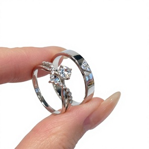 Bagues de couple couronne plaquées argent, ajustables, à bande ouverte, ensemble de bagues de mariage assorties pour fiançailles et anniversaire, ARGENT - Product Image 4