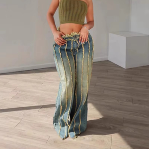 All'ingrosso da donna alla <span class=keywords><strong>moda</strong></span> Patchwork multistrato con frange elastico a <span class=keywords><strong>vita</strong></span> <span class=keywords><strong>bassa</strong></span> Jeans lavati e tinti per tutte le stagioni - Product Image 2