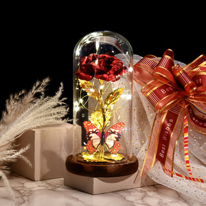 UKIQUEEN 24K oro para siempre Rosa Led luz rosas preservadas artificiales en flor de cúpula de <span class=keywords><strong>cristal</strong></span> para regalo de novia - Product Image 5