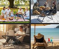 Table de camping pliante contemporaine oblongue en acier inoxydable noir, légère, pour l'extérieur, les voyages et la plage