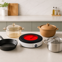 Cuisinière Électrique Infrarouge Ronde Portable 2200W, Compatible avec Tous les Ustensiles de Cuisson, Plaque Céramique Électrique, Fourniture d'Usine, SKD Disponible