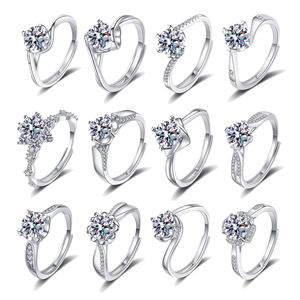 Anillo de Diamante <span class=keywords><strong>Moissanite</strong></span> de Corte Brillante de 1 Quilate, Chapado en Platino, Plata de Ley 925, Anillo de Compromiso Ajustable con Certificación GRA - Product Image 1