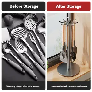 1pc <b>Kitchen</b> Rotating Spatula Rack Home Eight <b>Hooks</b> Kitchenware Holder Movable Cooking Utensils Storage Rack <b>Kitchen</b> Organizer - Product Image 3