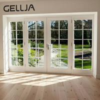 Portes à battants modernes GELLJA pour villa, entrée principale, grille, bois/WPC/PVC, porte française à double vitrage, design coupe-vent