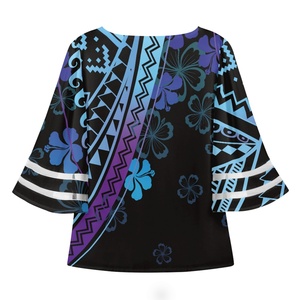 Camicetta in <span class=keywords><strong>Chiffon</strong></span> da <span class=keywords><strong>Donna</strong></span> Taglie Forti con Stampa Floreale Tribale Polinesiana Blu Hawaiano, Stile Vintage per Ufficio - Product Image 3
