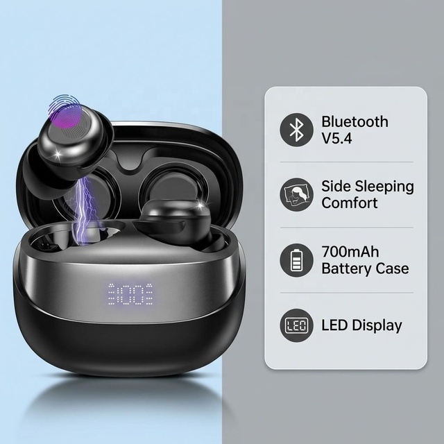 TWS Earbuds Sleeping V5.4 In-Ear Wireless Headphones Digital Display Comfortable Non Noise Cancelling IPX4 Waterproof Touch