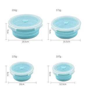 ชุดกล่องอาหารกลางวันซิลิโคนพับได้ 4 ชิ้นสีน้ําเงินเกรดอาหารชุดภาชนะเก็บอาหารแบบพับได้ทรงกลม - Product Image 5