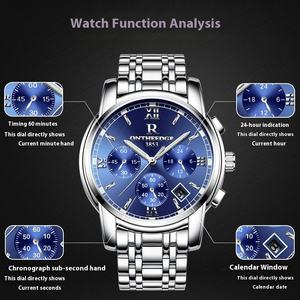 Montre de luxe pour homme en quartz de haute qualité, multifonctionnelle, étanche, lumineuse, bracelet en acier inoxydable à <span class=keywords><strong>trois</strong></span> aiguilles - Product Image 2