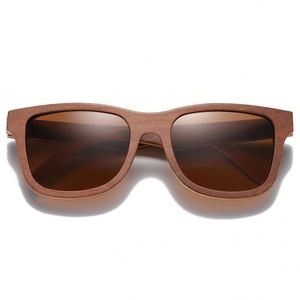 Lunettes de soleil en bois polarisées personnalisées, légères, protection UV, monture carrée en bois brun superposé pour femmes et hommes, vente en gros - Product Image 2