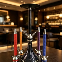 HookahLuxury 70cm en métal avec finition miroir, tige remplaçable et coffret cadeau, motif fibre de carbone, chicha
