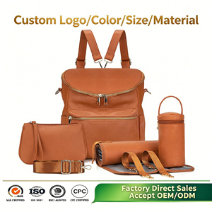 Mochila Pañalera de Cuero Vegano Impermeable de Gran Capacidad, Moderna <span class=keywords><strong>para</strong></span> Mamá, Viajes, Bebé, con Cambiador - Product Image 1