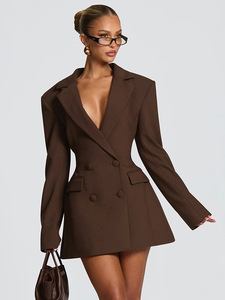 Blazer Elegante da Donna Autunnale con Doppio Petto e Bottoni, Vestibilità Slim, Scollo a V per Feste e Club - Product Image 3