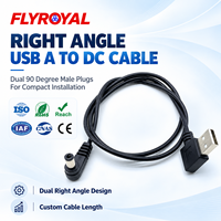 Câble USB A vers DC à angle droit, double connecteur mâle à 90 degrés, gaine en PVC noir, longueur personnalisée, adaptateur OEM, câble d'alimentation DC 5,5x2,1 mm