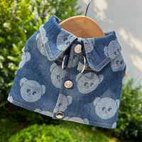 Pettorina in denim con stampa orso e guinzaglio, gilet con anello a D, grazioso completo da passeggio per animali domestici, vestiti per cuccioli di taglia piccola, gattini e gatti, per Bichon