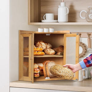2 Tier Bamboo Corner Bread Box with Wave Acrylic Doors Waterproof Kitchen Countertop Storage Organizer - Product Image 3