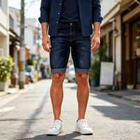 Shorts en jean pour homme, coupe slim, délavé foncé, à revers retroussés, taille mi-haute, poches classiques, décontracté, pour l'été