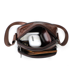 Genuine <b>Leather</b> Men's Shoulder <b>Bag</b> Vertical Crossbody Zipper Closure Solid Color Business Commuting <b>Bag</b> - Product Image 1