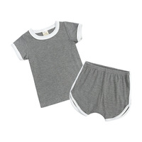 Nouveauté été, ensemble de vêtements pour bébé et enfant unisexe, 2 pièces, t-shirt uni côtelé, 100% coton, séchage rapide, respirant, pour nourrissons