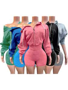 Nuovi Arrivi Primaverili Completo Donna Due Pezzi: Giacca con Cappuccio a Maniche Lunghe <span class=keywords><strong>e</strong></span> Pantaloncini Abbinati - Product Image 2