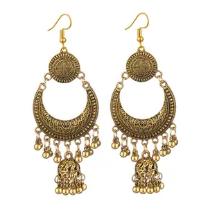 Kashmiri brincos jhumka, brincos de índia, lua longa, estilo étnico, indiano