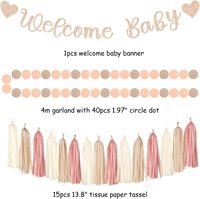 Décorations de fête de baby shower rose poudré et or rose - Bannière de bienvenue pour bébé, lanternes en papier neutres, décorations florales en pompons