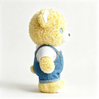 Boneka Beruang Kuning Keriting Custom dengan Overall Denim yang Dapat Dilepas, Mata Biru Lucu, Boneka Beruang Isi Dakron Lembut, Boneka Hewan Beruang Plush