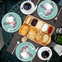 Assiettes en papier jetables écologiques LR, vertes, 9 pouces, motif licorne arc-en-ciel, pour les fêtes d'anniversaire et de remise de diplômes des enfants