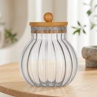Pot de rangement en verre cristal rayé de style japonais, boîte hermétique de cuisine avec couvercle en bambou pour collations, noix et céréales.