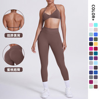 Vêtements de sport pour femmes : Soutien-gorge de yoga à dos ouvert, Leggings de yoga push-up avec effet froncé, Ensembles de yoga sans couture