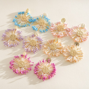 Vintage Party Raffia Tassel Ruffled <b>Earrings</b> Exaggerated Fashion <b>Drop</b> <b>Earrings</b> Women Jewelry - Product Image 2