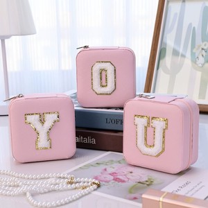 EVERWIN Leather Square Travel Jewelry Storage Packaging Box <b>with</b> Letter Design <b>Rings</b> Earrings Necklaces Bangle Jewelry Container - Product Image 4