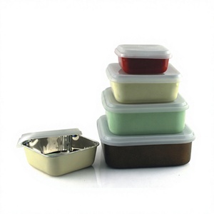 Bol à salade avec couvercle bol à nouilles service alimentaire monocouche acier inoxydable carré couvercle de couleur ensemble de bols - Product Image 1