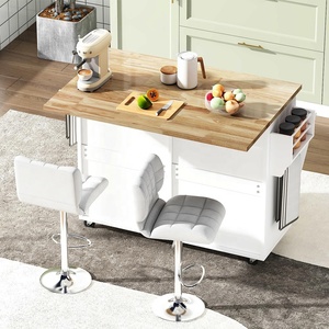 Chariot moderne en bois pour micro-ondes, étagère, salle à manger, rangement, îlot de cuisine, chariot avec roue - Product Image 3
