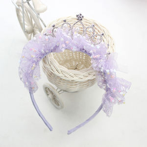 Princess Chiffon Crown Hair Bows for Girl Organza <strong>Mesh</strong> Hair <strong>Deco</strong> with Sequin Tutu Crown Band Kids Hair Accessories - Product Image 5