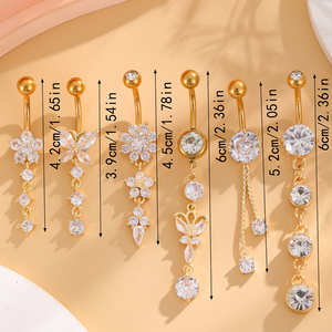 Set di 6 Anelli per <span class=keywords><strong>Piercing</strong></span> all'<span class=keywords><strong>Ombelico</strong></span> in Acciaio Inox con Catena a <span class=keywords><strong>Farfalla</strong></span>, Gioielli Classici da Donna per Uso Quotidiano - Product Image 3