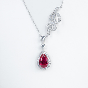 925 Sterling Silver Pear Cut Lab Grown <b>Ruby</b> Pendant <b>Necklace</b> Luxury Gemstone Fine Jewelry - Product Image 1