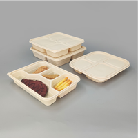 Assiette jetable en amidon de maïs sectionnelle à 4 compartiments, plateau alimentaire biodégradable