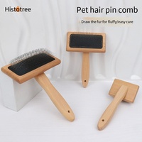 Brosse démêlante en bois pour animaux de compagnie avec longs picots en acier inoxydable pour toilettage chien et chat, élimination des poils, logo personnalisé, vente en gros