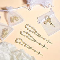 Faveurs de fête de baptême-Mini perles de chapelet en fausse perle avec sacs en organza Cadeaux de souvenir religieux en vrac