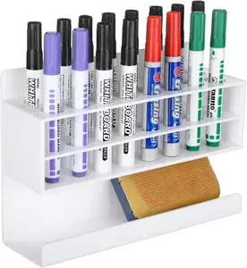 Wall Mounted Premium White Acrylic Dry Erase Marker Holder for Whiteboard Accessories Storage Rack with Eraser Holder Shelf