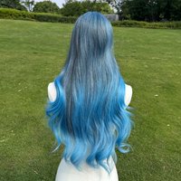 Warna Baru SMILCO: Biru Highlight Gelombang Panjang 26 inci, Ekor Biru Muda, Bentuk Rambut Keriting, dan Nyaman Dipakai untuk SM436 - 13