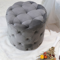 Tabouret en velours capitonné, pouf rond en velours froissé, repose-pieds, chaise, repose-pieds