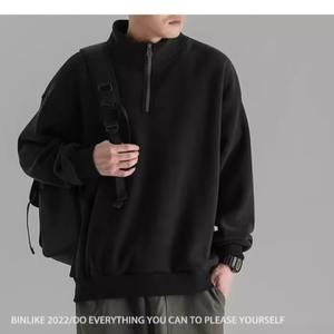 Sudadera de Manga Larga con Cuello Alto y Media Cremallera de Lana Polar para Hombre, Estilo Retro Japonés, Color Sólido, Gruesa, de Doble Cara, para Primavera y Otoño - Product Image 3