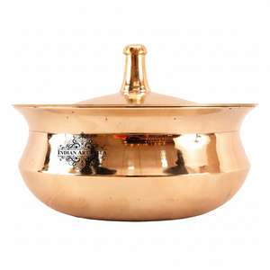 IndianArtVIill Cazuela de bronce puro Cazuela de diseño liso con tapa-Vajilla para almacenamiento y servicio - Product Image 1
