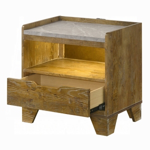 Transitional Brown Nightstand With LED Light Drawer Shelf Bedroom Furniture 1pc Bedside Cabinet - Product Image 4