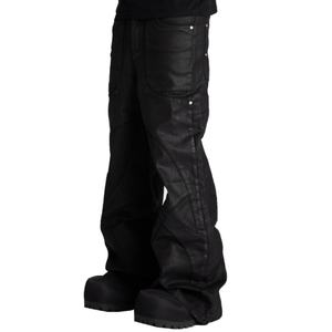 Pantalon cargo extra large en denim ciré 100 % coton, style streetwear, plusieurs poches cargo, jeans empilés pour homme - Product Image 2